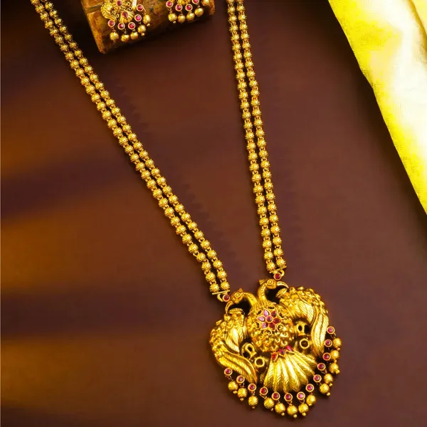 Antique_Gandaberunda_Temple_Jewellery_Pendant_Set_With_Beaded_Chain_T_79_Red