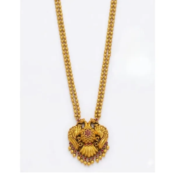 Antique_Gandaberunda_Temple_Jewellery_Pendant_Set_With_Beaded_Chain_T_79_Red
