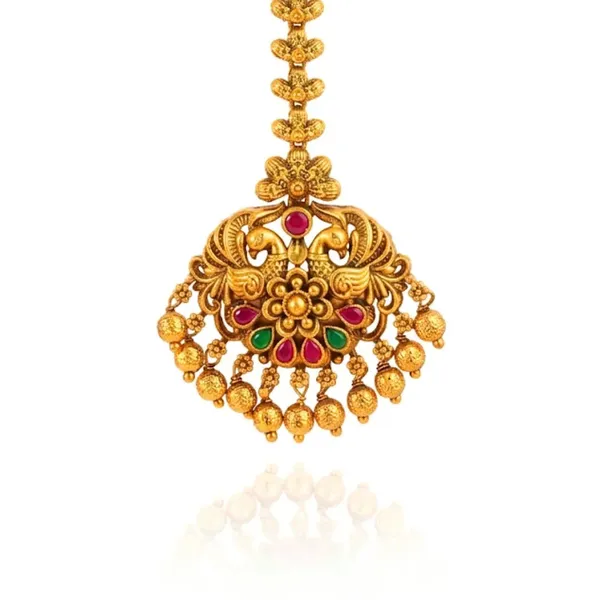 Antique_Temple_Jewellery_Maang_Tikka_With_Pearl_Drops_J_1255_Gold_Green