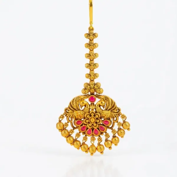 Antique_Temple_Jewellery_Maang_Tikka_With_Pearl_Drops_J_1255_Gold_Green
