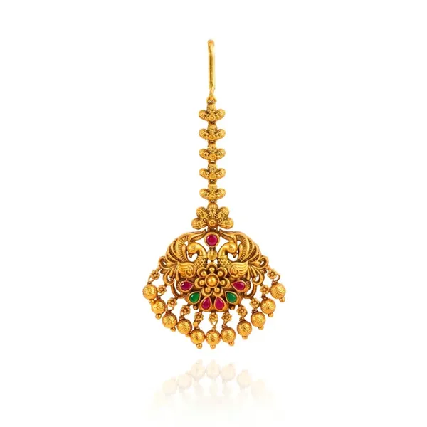 Antique_Temple_Jewellery_Maang_Tikka_With_Pearl_Drops_J_1255_Gold_Green