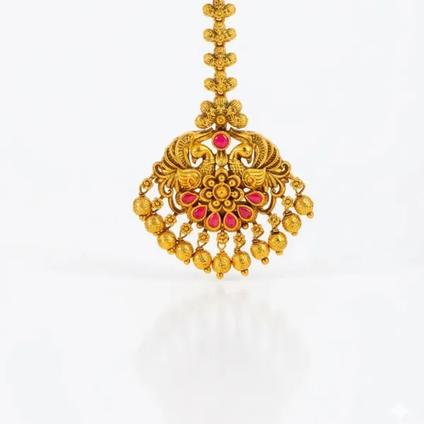 Antique_Temple_Jewellery_Maang_Tikka_With_Pearl_Drops_J_1255_Gold_Green
