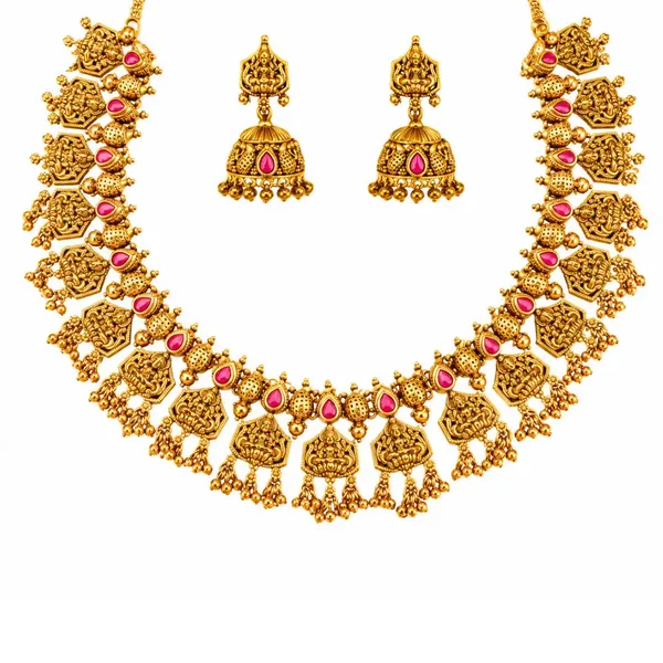 Lakshmi_Temple_Jewellery_Short_Necklace_Set_With_Jhumka_Earring_J_939_Red