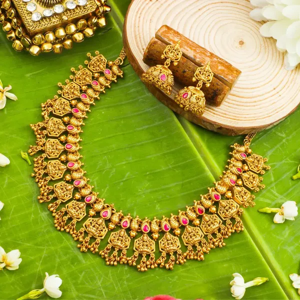 Lakshmi_Temple_Jewellery_Short_Necklace_Set_With_Jhumka_Earring_J_939_Red