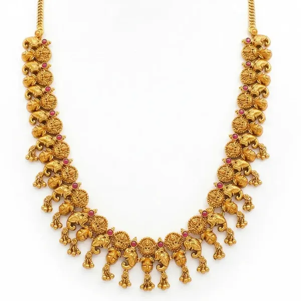 Elephant_Motif_Temple_Jewellery_Short_Necklace_Set_With_Jhumka_K_1870_Red