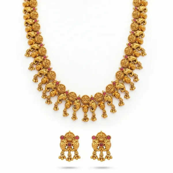 Elephant_Motif_Temple_Jewellery_Short_Necklace_Set_With_Jhumka_K_1870_Red
