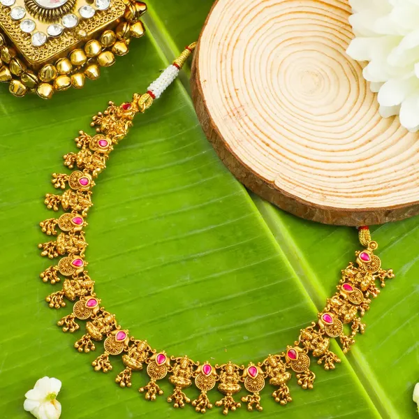 Lakshmi_Temple_Jewellery_Short_Necklace_Set_With_Ruby_Stones_J_833_Red