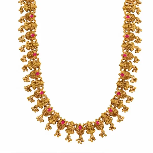 Lakshmi_Temple_Jewellery_Short_Necklace_Set_With_Ruby_Stones_J_833_Red