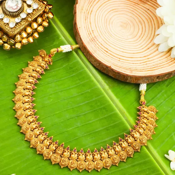 Lakshmi_Coin_Temple_Jewellery_Short_Necklace_Set_K_1803_Red