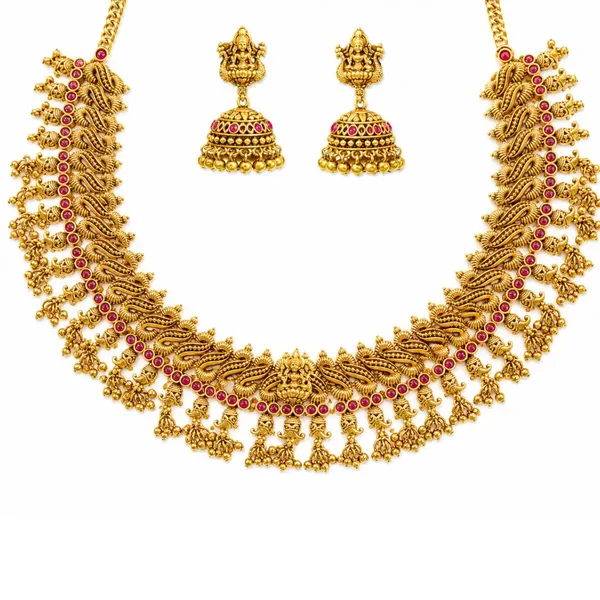 Antique_Temple_Jewellery_Short_Necklace_Set_With_Jhumka_Earrings_K_1846_Red
