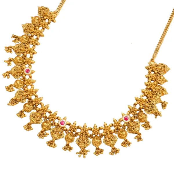 Gaja_Kasu_Temple_Jewellery_Short_Necklace_Set_For_South_Indian_Bridal_J_937_Red