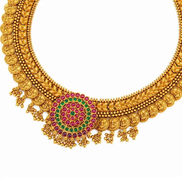 Sampada_Kasu_Temple_Jewellery_Short_Necklace_Set_For_Festive_Styling_K_1802_Green