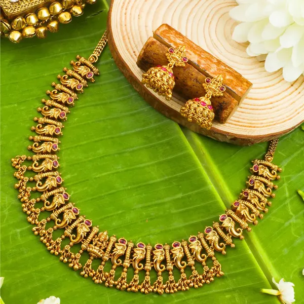 Makara_Kemp_Temple_Jewellery_Short_Necklace_Set_With_Red_Stones_K_1869_Red