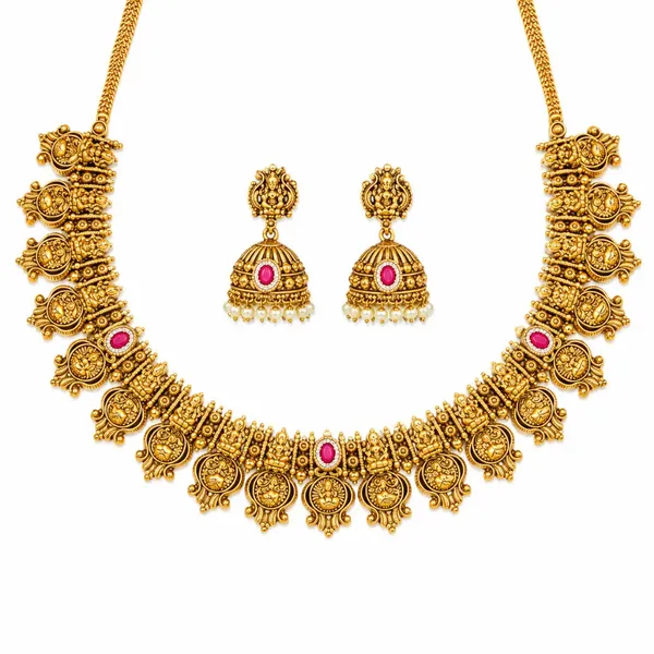 Shri_Devi_Pada_Temple_Jewellery_Short_Necklace_Set_With_Motif_Work_J_941_Red