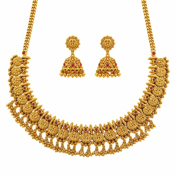Annapurna_Mukta_Temple_Jewellery_Short_Necklace_Set_With_Pearls_K_1853_Red