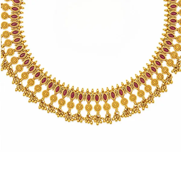 Patra_Ghungroo_Temple_Jewellery_Short_Necklace_Set_With_Bead_Drops_K_1713_Red