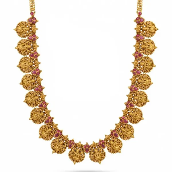 Patra_Ghungroo_Temple_Jewellery_Short_Necklace_Set_With_Bead_Drops_K_1845_Red