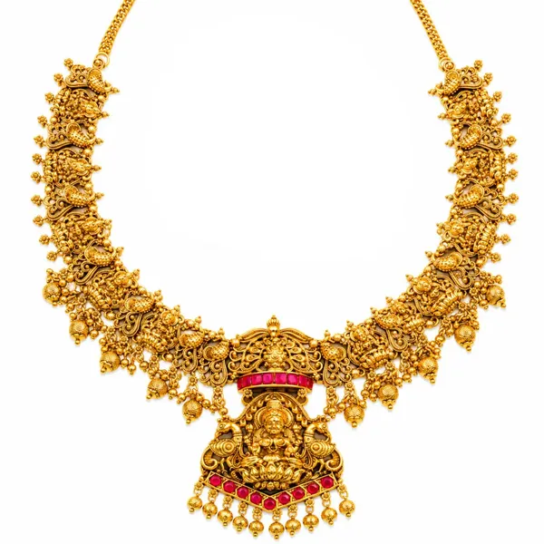 Abha_Lakshmi_Temple_Jewellery_Pendant_Short_Necklace_Set_J_1063_Red