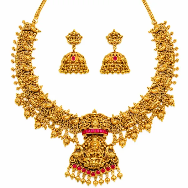 Abha_Lakshmi_Temple_Jewellery_Pendant_Short_Necklace_Set_J_1063_Red