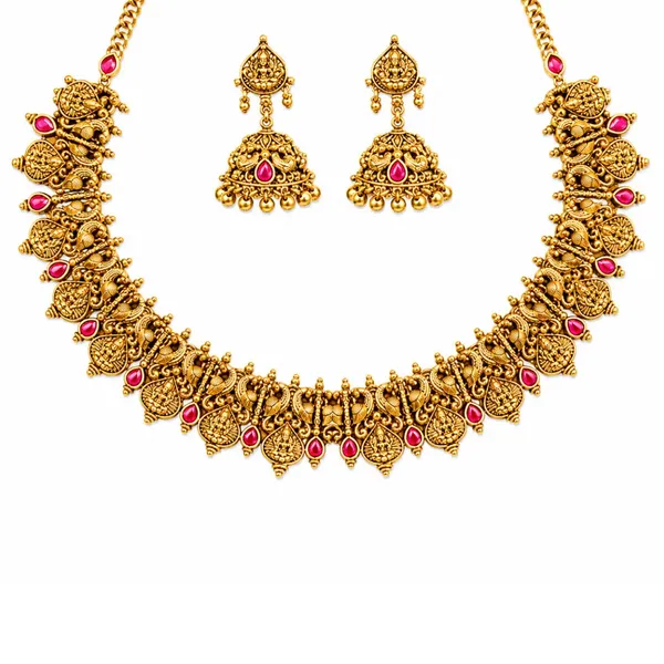 Pushpa_Kali_Temple_Jewellery_Short_Necklace_Set_With_Floral_Design_J_940_Red