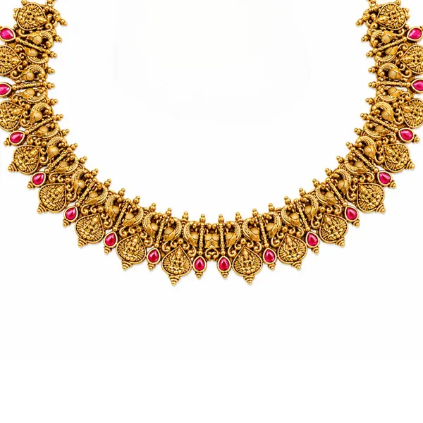 Pushpa_Kali_Temple_Jewellery_Short_Necklace_Set_With_Floral_Design_J_940_Red