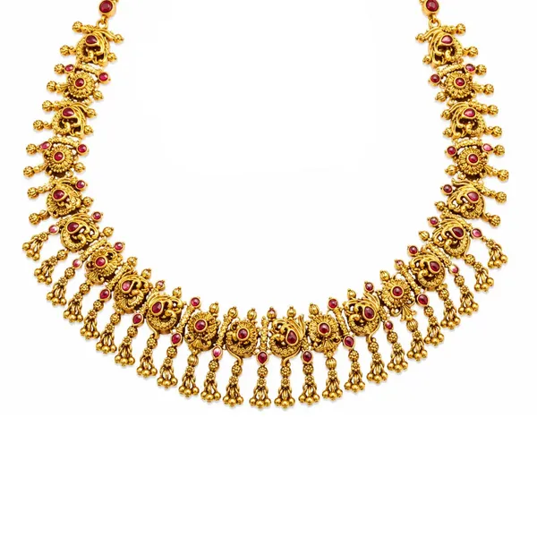 Kokila_Pushpa_Temple_Jewellery_Short_Necklace_Set_With_Floral_Motifs_K_1854_Red