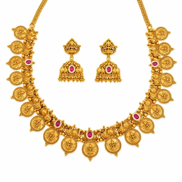 Lakshmi_Kasu_Temple_Jewellery_Short_Necklace_Set_With_Coin_Design_J_938_Red