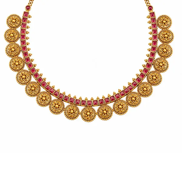 Pushpa_Dwi_Temple_Jewellery_Short_Necklace_Set_With_Dual_Floral_Design_K_1858_Red