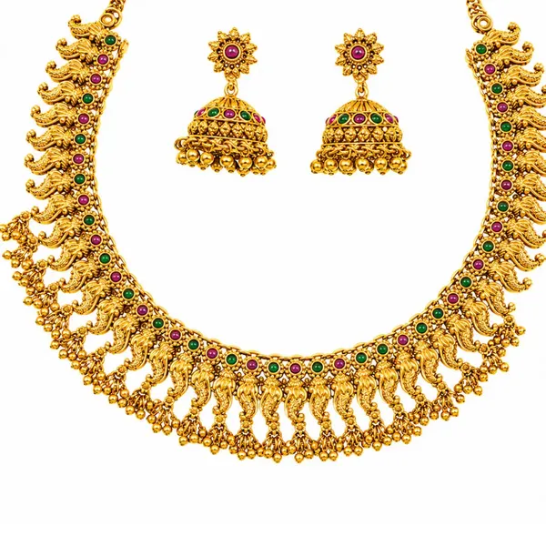 Mayura_Dwiranga_Temple_Jewellery_Short_Necklace_Set_With_Dual_Tone_K_1872_Red