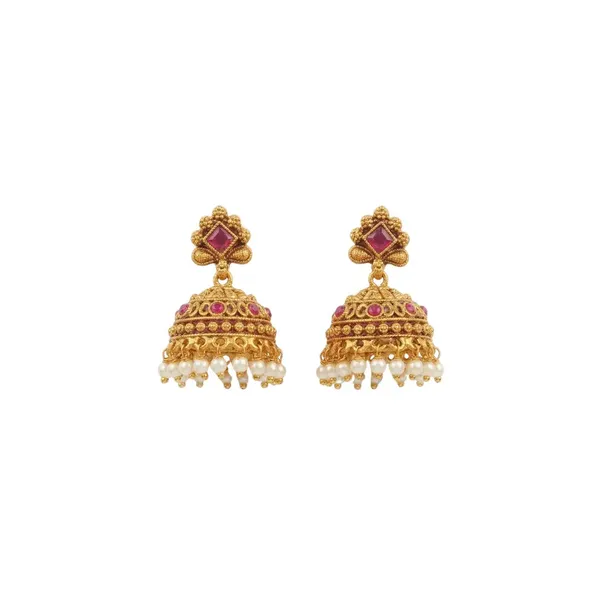 Chakra_Mukta_Temple_Jewellery_Short_Necklace_Set_With_Pearl_Detailing_K_1847_Red