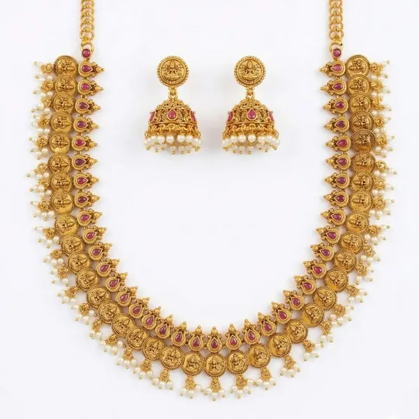 Kamala_Mukta_Temple_Jewellery_Short_Necklace_Set_With_Pearl_Motifs_K_1844_Red