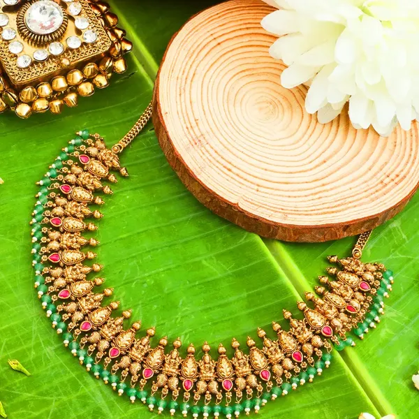 Prabhavathi_Jhumka_Temple_Jewellery_Short_Necklace_Set_With_Drops_J_934_Red
