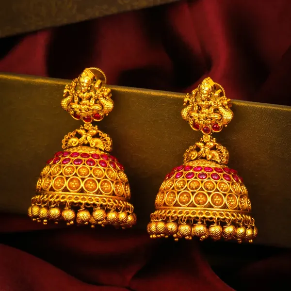 Prabha_Devi_Jhumka_Gold_Plated_Temple_Earrings_For_Women_R_2562_Red
