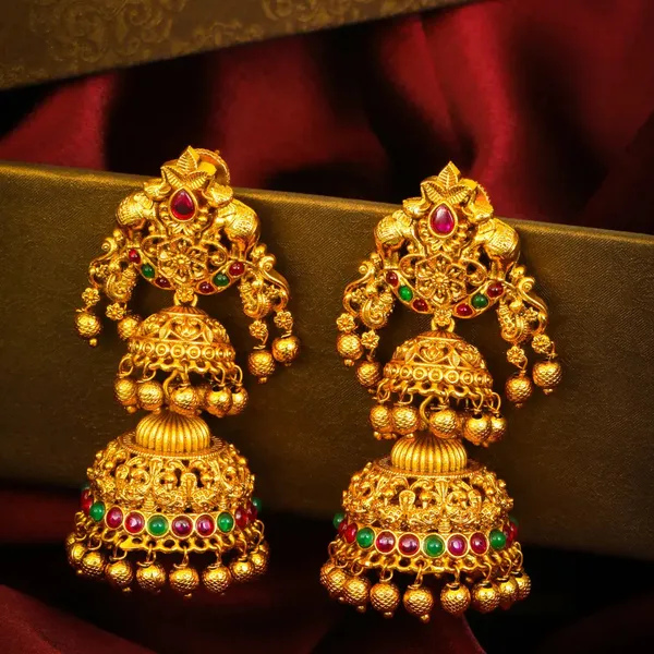 Gaja_Vihara_Jhumka_Gold_Plated_Elephant_Temple_Drop_Earrings_R_2640_Green