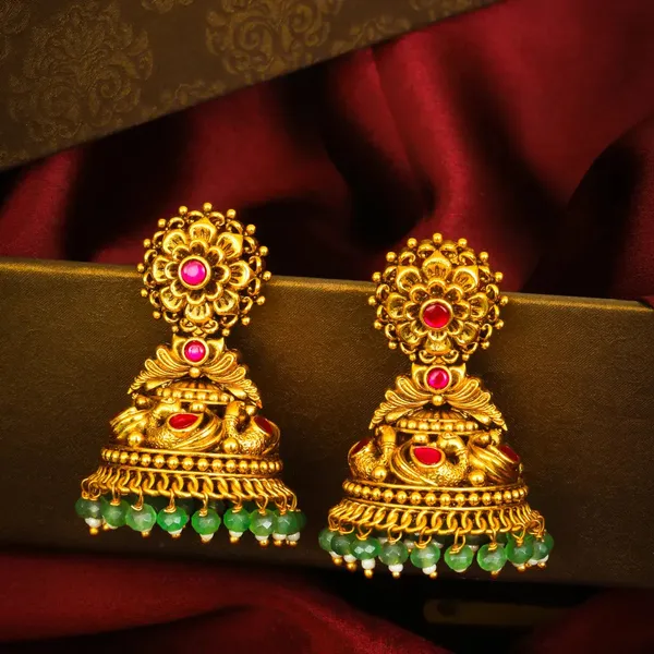 Ratna_Garbha_Jhumka_Gold_Plated_Gemstone_Temple_Drop_Earrings_J_614_Red
