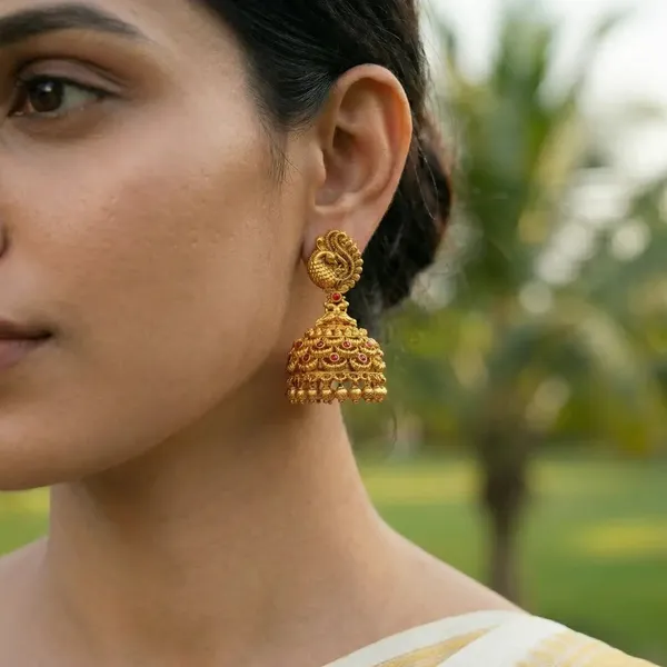 Kokila_Rekha_Jhumka_Gold_Plated_Elegant_Temple_Line_Earrings_R_2638_Red