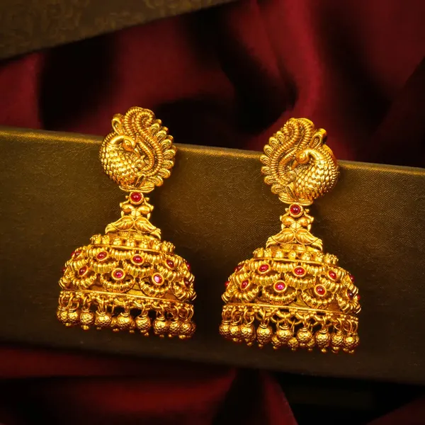 Kokila_Rekha_Jhumka_Gold_Plated_Elegant_Temple_Line_Earrings_R_2638_Red