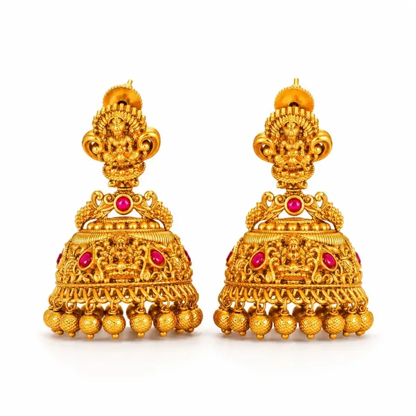 Katha_Shri_1_Gram_Gold_Plated_Laxmi_Temple_Jhumka_Earrings_J_805_Red
