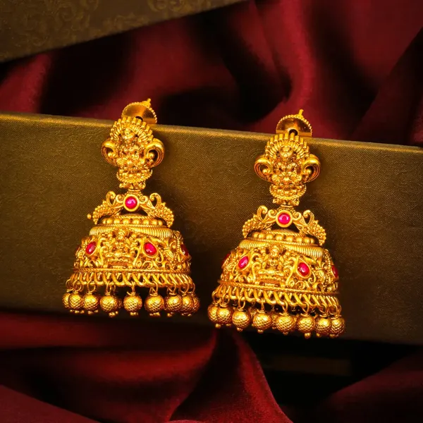 Katha_Shri_1_Gram_Gold_Plated_Laxmi_Temple_Jhumka_Earrings_J_805_Red
