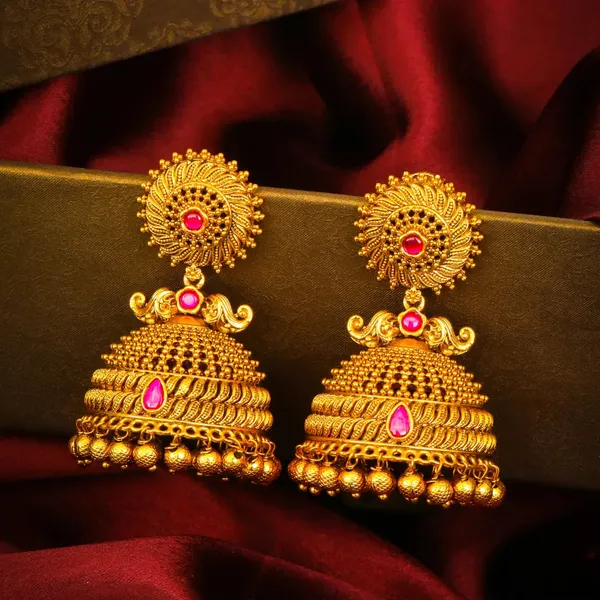 Airavata_Shobha_Jhumka_Gold_Plated_Royal_Elephant_Temple_Earrings_J_788_Red