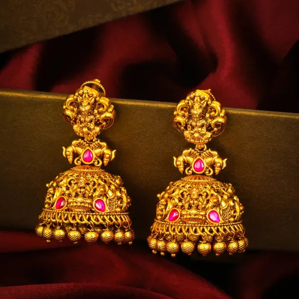 Parna_Mukta_Jhumka_Gold_Plated_Pearl_Leaf_Temple_Drop_Earrings_J_807_Red