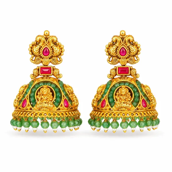 Hamsa_Pushpa_Jhumka_Gold_Plated_Swan_Floral_Temple_Earrings_J_1202_Red