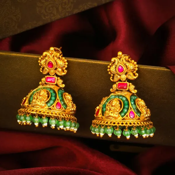 Hamsa_Pushpa_Jhumka_Gold_Plated_Swan_Floral_Temple_Earrings_J_1202_Red