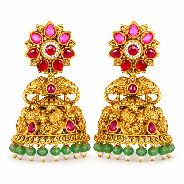 Surya_Gaja_Jhumka_Gold_Plated_Sun_Elephant_Temple_Earrings_J_613_Red