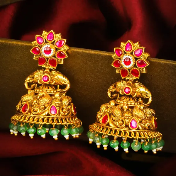 Surya_Gaja_Jhumka_Gold_Plated_Sun_Elephant_Temple_Earrings_J_613_Red