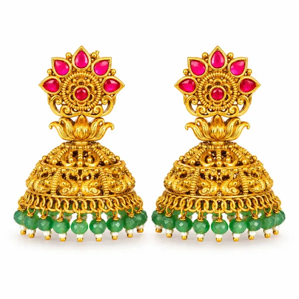 Kamala_Vana_Jhumka_Gold_Plated_Lotus_Forest_Temple_Earrings_J_610_Red