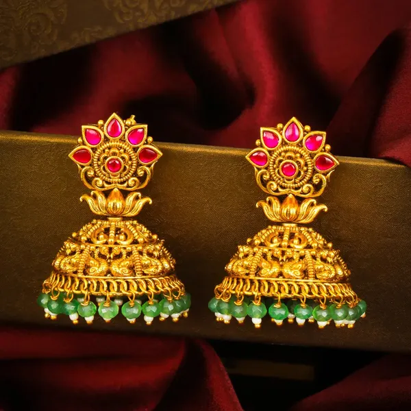 Kamala_Vana_Jhumka_Gold_Plated_Lotus_Forest_Temple_Earrings_J_610_Red
