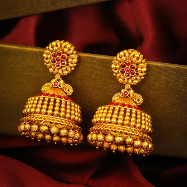 Bhushana_Taara_Jhumka_Gold_Plated_Star_Temple_Bridal_Earrings_R_2585_Red