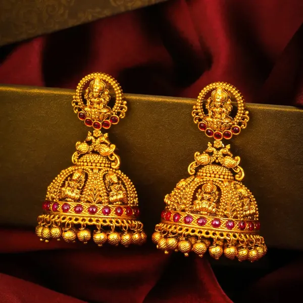 Naga_Shobha_Jhumka_Gold_Plated_Sacred_Serpent_Temple_Earrings_R_2563_Red