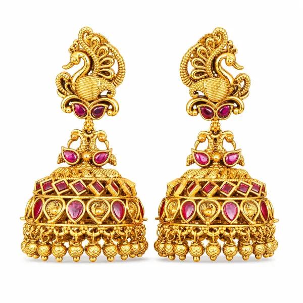Mayura_Ratna_Jhumka_Gold_Plated_Peacock_Gemstone_Temple_Earrings_R_2639_Red